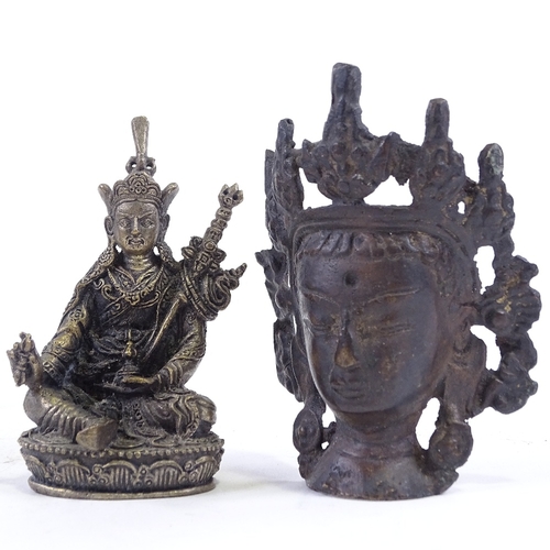 71 - An Eastern polished bronze seated deity, height 14cm, and 3 other small Oriental bronzes (4)