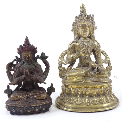 71 - An Eastern polished bronze seated deity, height 14cm, and 3 other small Oriental bronzes (4)