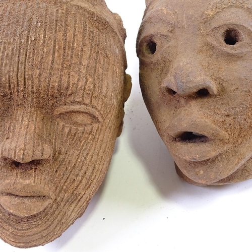 72 - 2 Nigerian terracotta Nok style head sculptures, largest height 24cm