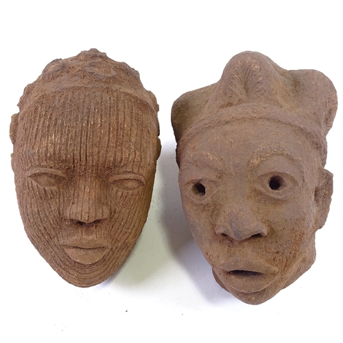 72 - 2 Nigerian terracotta Nok style head sculptures, largest height 24cm