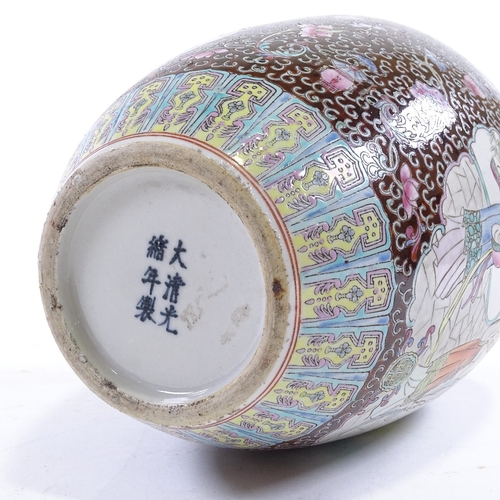 84 - A Chinese porcelain narrow-necked vase, hand painted polychrome decoration and 6 character mark, hei... 