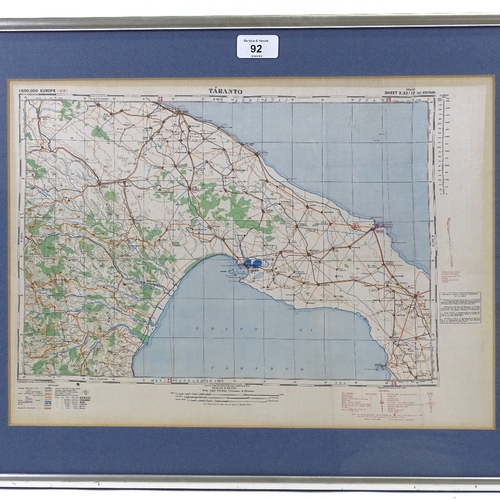 92 - A Second World War Period printed silk escape map, War Office/Air Ministry for Taranto (Italy), shee... 