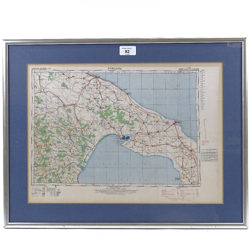 92 - A Second World War Period printed silk escape map, War Office/Air Ministry for Taranto (Italy), shee... 