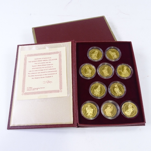 94 - The Queen's Beasts Medal Collection, by Pobjoy Mint Ltd, a set of 10 sterling silver-gilt, 0.9oz eac... 