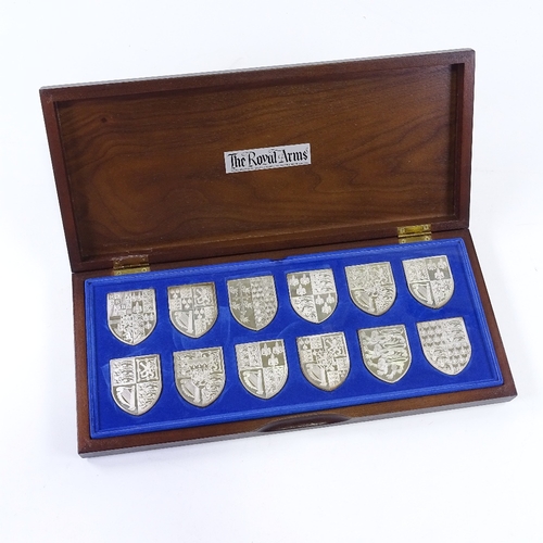 95 - The Royal Arms, set of 12 sterling silver medallions in celebration of Queen Elizabeth II Silver Jub... 