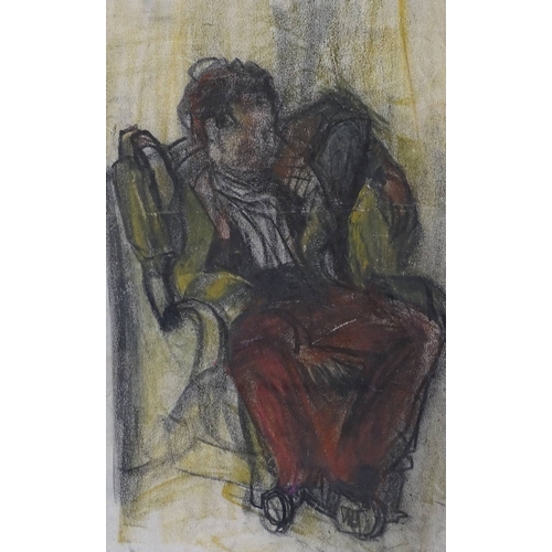 1260 - Expressionist School, crayon and black chalk on Japan paper, seated figure, possible monogram on the... 