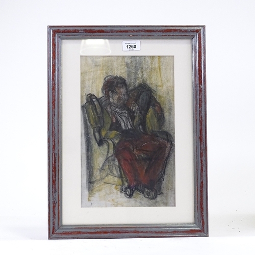 1260 - Expressionist School, crayon and black chalk on Japan paper, seated figure, possible monogram on the... 