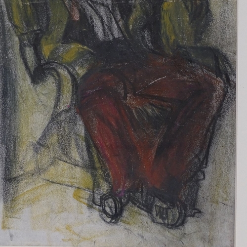 1260 - Expressionist School, crayon and black chalk on Japan paper, seated figure, possible monogram on the... 