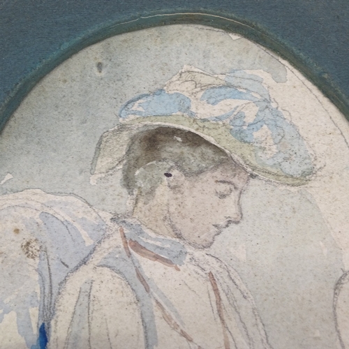 1262 - Watercolour circa 1900, portrait of a woman in a hat, unsigned, 4.5