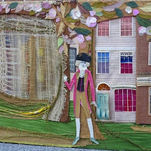 1263 - Janet Rowlins, a mixed media tapestry collage frieze, depicting an historic scene on The Pantiles at... 