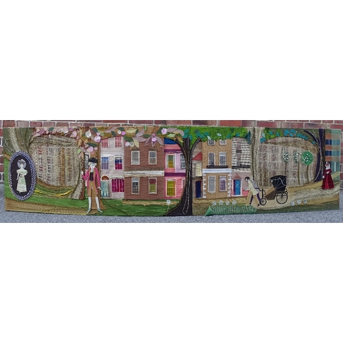 1263 - Janet Rowlins, a mixed media tapestry collage frieze, depicting an historic scene on The Pantiles at... 