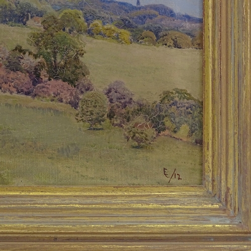 1265 - Early 20th century oil on canvas, extensive landscape, signed with monogram, dated 1912, 12