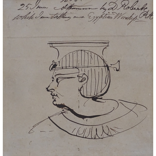 1270 - David Roberts RA, small pen and ink sketch, Egyptian figure, inscribed and dated 1858, 4.5