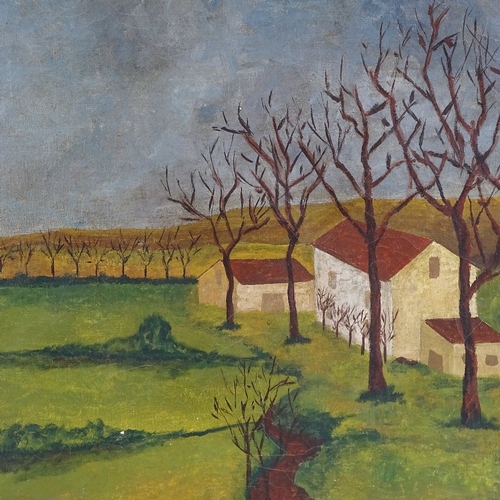 1273 - Mid-20th century oil on canvas, naive Continental landscape, unsigned, 25