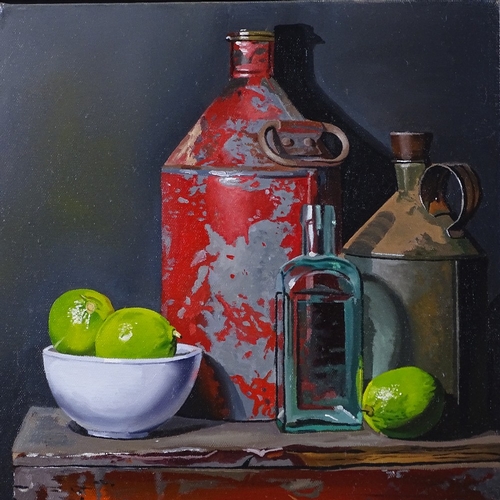 1276 - Robert Walker, oil on canvas, limes and cans, signed, 16