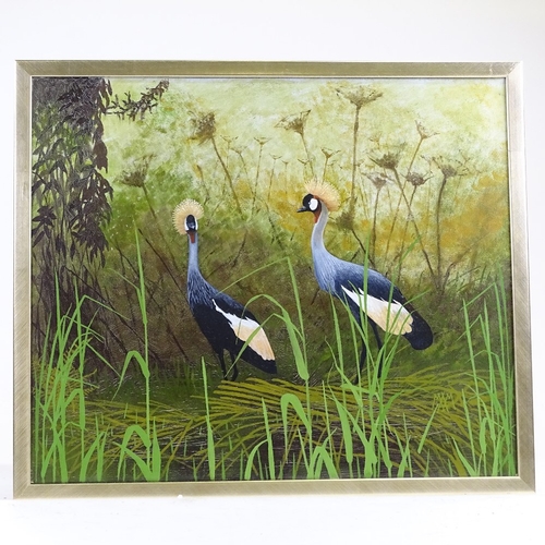 1278 - M A Morley, oil on canvas, East African cranes, 20