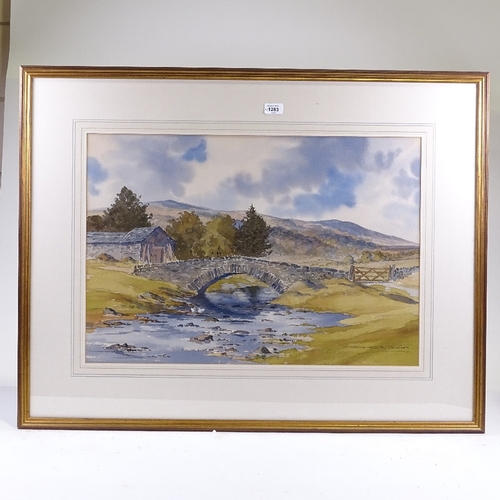 1283 - Donald Crossley (1932 - 2014), 2 watercolours, old stone bridge, signed, 18