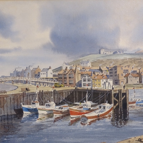 1284 - Donald  Crossley (1932 - 2014), watercolour, Whitby Harbour, signed, 15.5