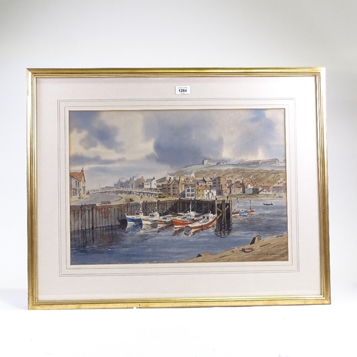 1284 - Donald  Crossley (1932 - 2014), watercolour, Whitby Harbour, signed, 15.5