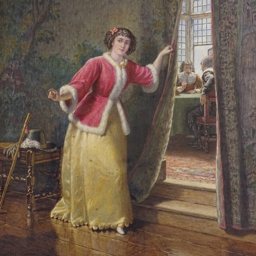 1286 - Dowfield Harding, watercolour, lady eavesdropping, signed and dated 1885, 24