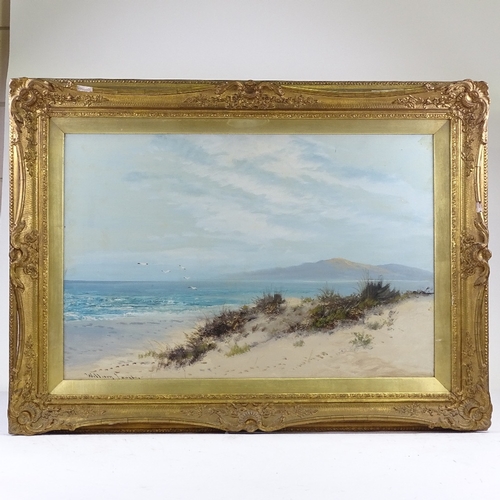 1287 - William Langley (1852 - 1922), oil on canvas, sandy beach scene, signed, 20