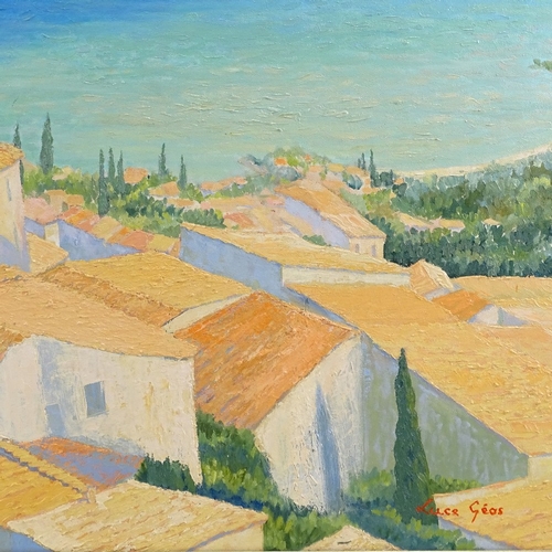 1291 - Luce Geas, oil on canvas, Mediterranean coastal view, Roquebrunne, signed, 20