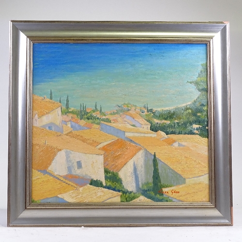 1291 - Luce Geas, oil on canvas, Mediterranean coastal view, Roquebrunne, signed, 20