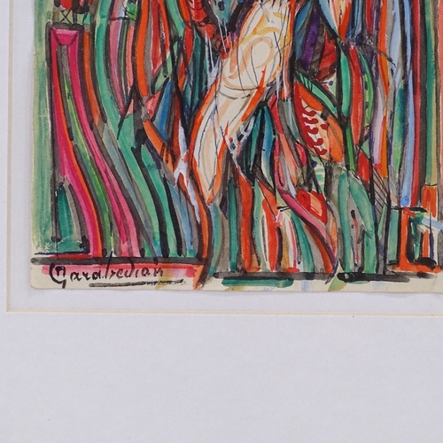 1297 - Diran Garabedian (1882 - 1963), gouache, abstracted figures, signed, 8.5