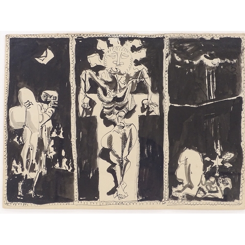 1298 - Glyn Morgan (1926 - 2015), pen and ink sketch, crucifixion triptych, circa 1950, 11