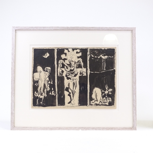 1298 - Glyn Morgan (1926 - 2015), pen and ink sketch, crucifixion triptych, circa 1950, 11