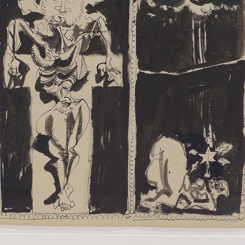 1298 - Glyn Morgan (1926 - 2015), pen and ink sketch, crucifixion triptych, circa 1950, 11