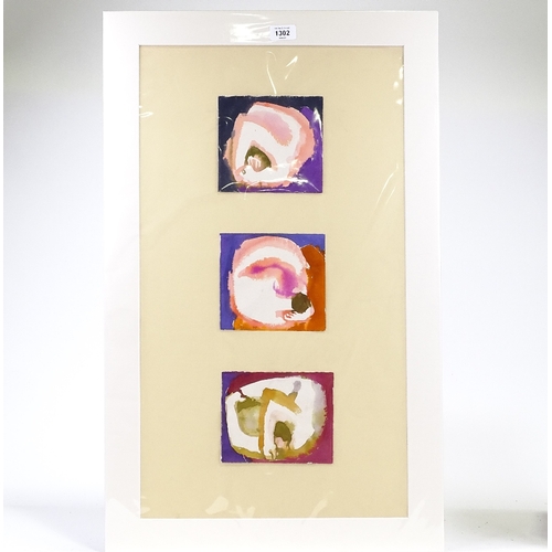 1302 - Yasmin Brandolini D'Adda (1929 - 2012), 3 small watercolours in common mount, and abstracts, signed ... 