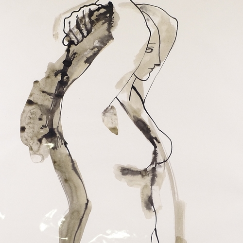 1303 - Yasmin Brandolini D'Adda (1929 - 2012), ink and wash, standing nude, signed and dated '73, 28