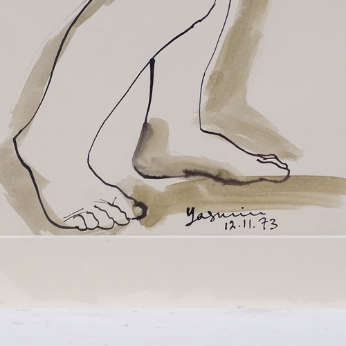 1303 - Yasmin Brandolini D'Adda (1929 - 2012), ink and wash, standing nude, signed and dated '73, 28