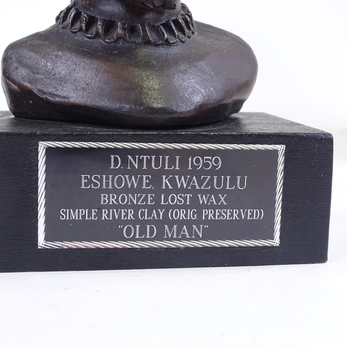 1307 - D Ntuli, bronze sculpture together with its clay model, old man, both signed, bronze, is dated 1959 ... 