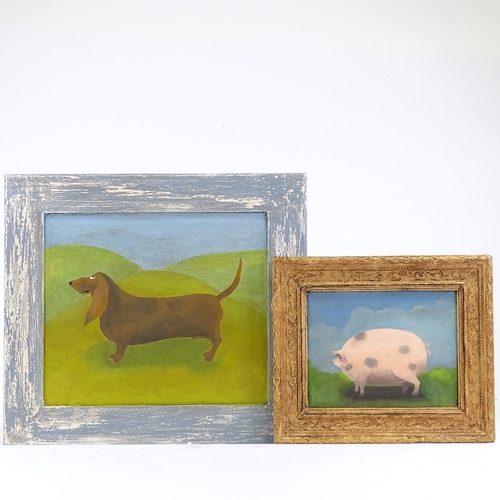 1317 - 2 modern oils on canvas and board, animal studies, framed