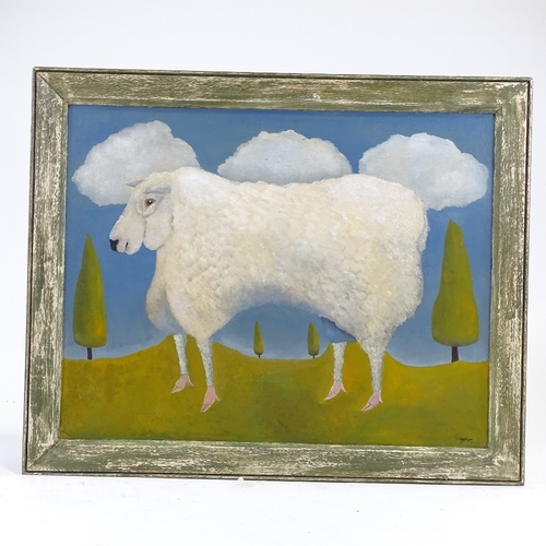 1322 - Modern oil on board, sheep, 17