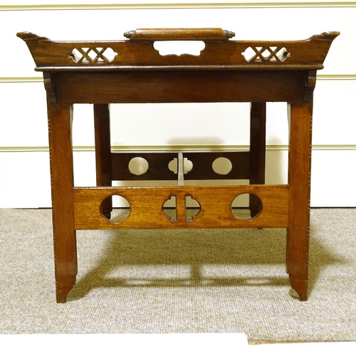 128 - A Victorian mahogany tray-top occasional table, with carved and pierced gallery, and pierced stretch... 