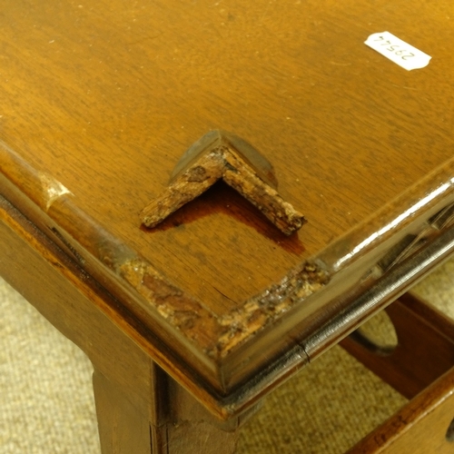 128 - A Victorian mahogany tray-top occasional table, with carved and pierced gallery, and pierced stretch... 