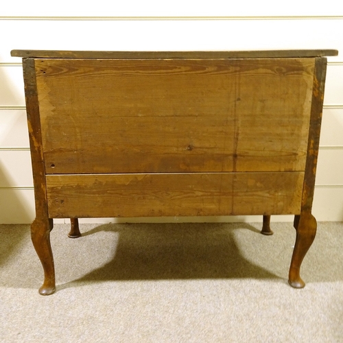 159 - An 18th century walnut chest on stand, quarter veneered top on cabriole legs, width 102cm, height 87... 