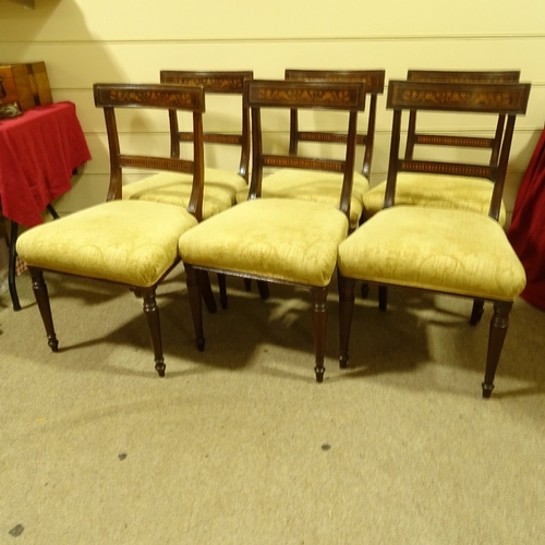 173 - A set of 6 19th century mahogany and marquetry inlaid dining chairs, on turned legs