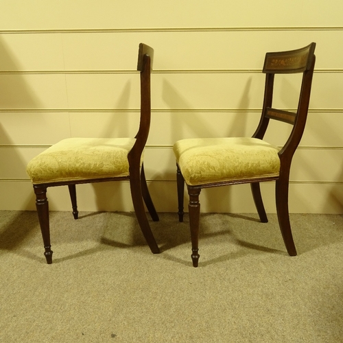 173 - A set of 6 19th century mahogany and marquetry inlaid dining chairs, on turned legs