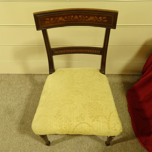 173 - A set of 6 19th century mahogany and marquetry inlaid dining chairs, on turned legs