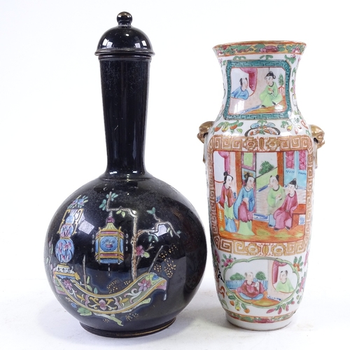 225 - A Chinese Canton enamel vase, with hand painted and gilded decoration, height 26cm, rim diameter 8.5... 