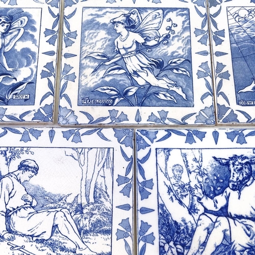 226 - A set of 5 Josiah Wedgwood & Sons blue and white transfer decorated tiles, depicting Midsummer Night... 