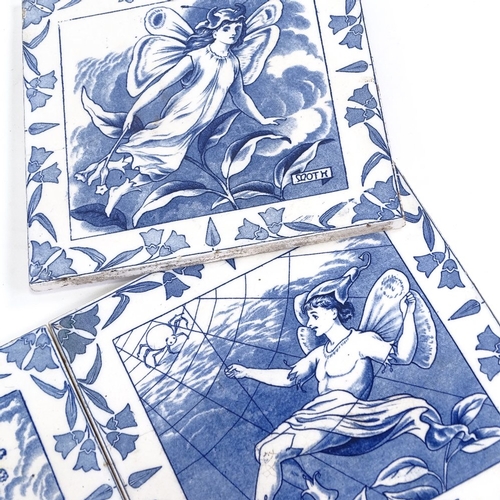 226 - A set of 5 Josiah Wedgwood & Sons blue and white transfer decorated tiles, depicting Midsummer Night... 