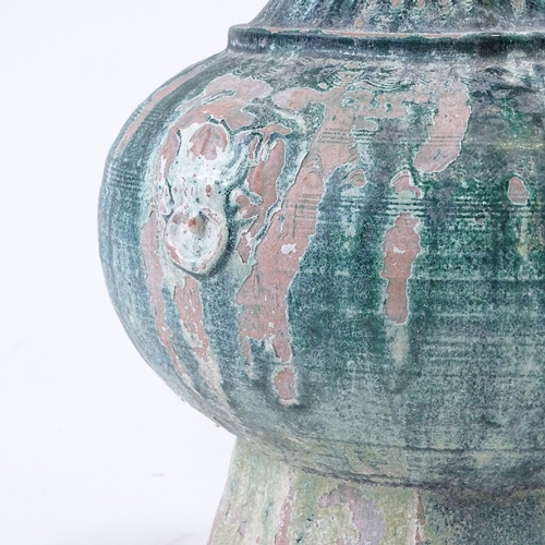 232 - A Chinese Han Dynasty terracotta vase, traces of original green glaze finish, height 38cm, rim diame... 