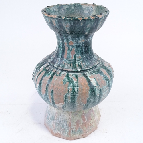 232 - A Chinese Han Dynasty terracotta vase, traces of original green glaze finish, height 38cm, rim diame... 