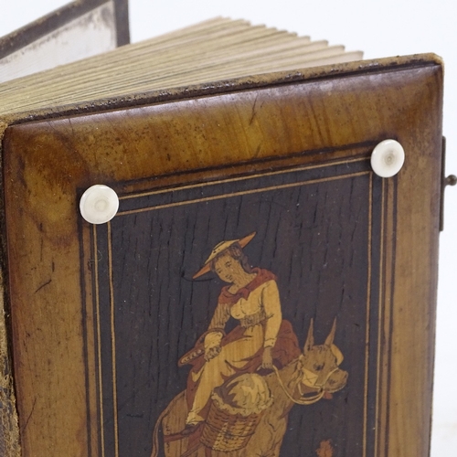 234 - A 19th century Sorrento Ware olive wood and marquetry inlaid CDV photograph album, 14cm x 10.5cm