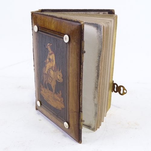 234 - A 19th century Sorrento Ware olive wood and marquetry inlaid CDV photograph album, 14cm x 10.5cm